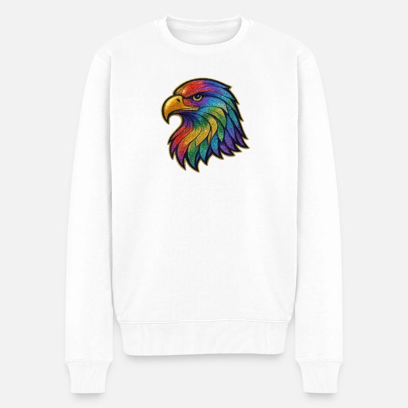 Regenbogen Adler Kopf Patch - Männer Premium Bio Pullover - Weiß