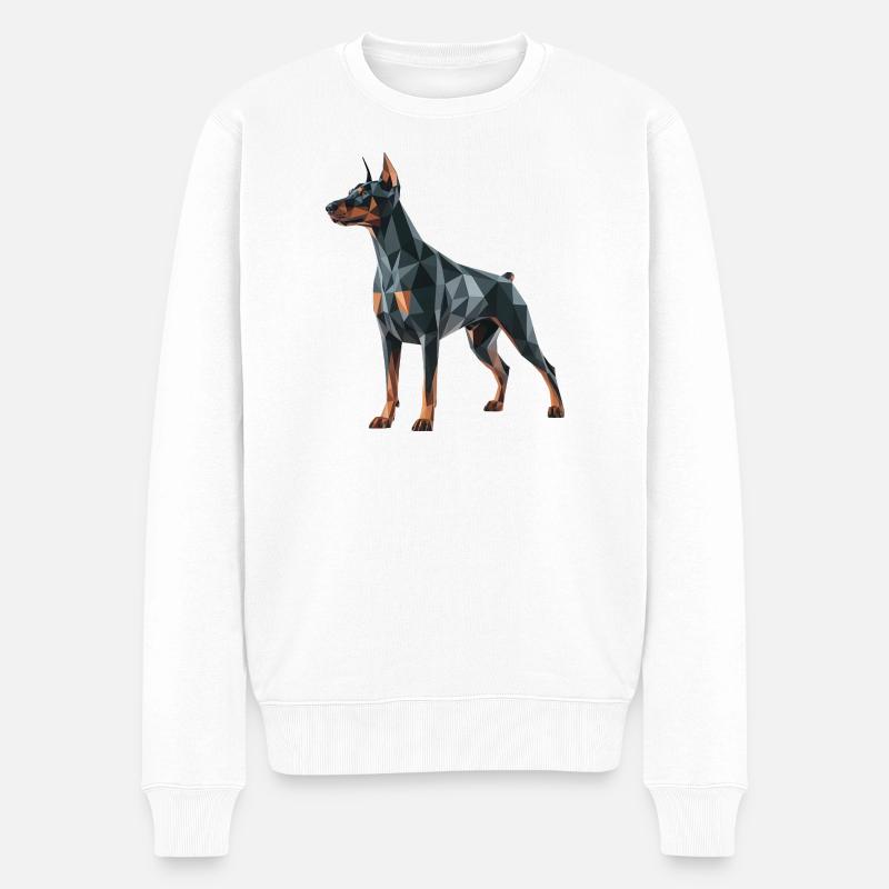 Dobermann - Cooles Low-Poly-Logo - Männer Premium Bio Pullover - Weiß