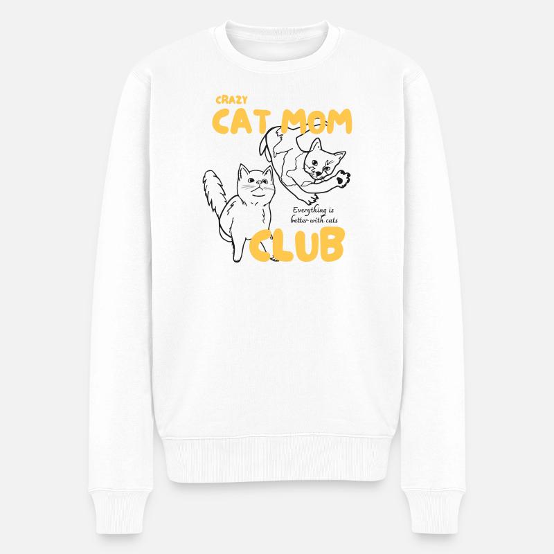 Verrückter Katzen-Mama-Club - Männer Premium Bio Pullover - Weiß