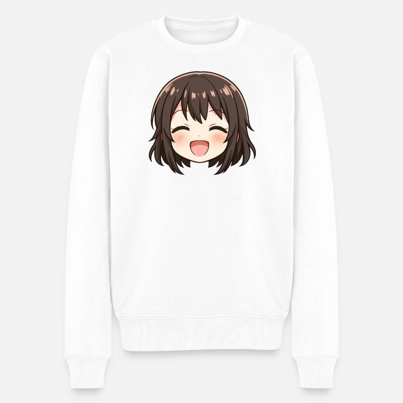 Chibi Visage Sourire Brune - Pull Premium bio Homme - blanc