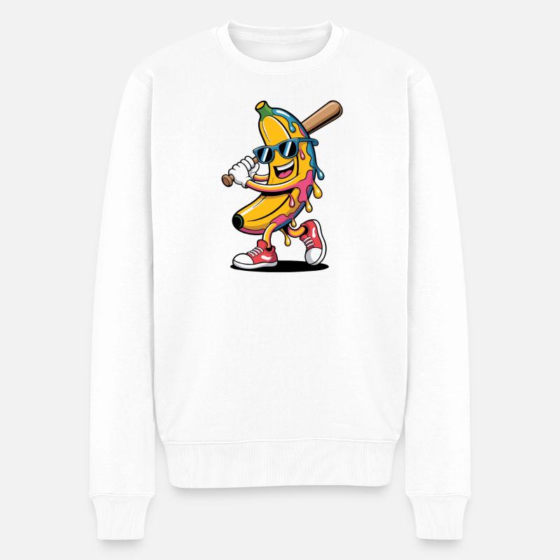 Cartoon Banana Playing Baseball - Männer Premium Bio Pullover - Weiß