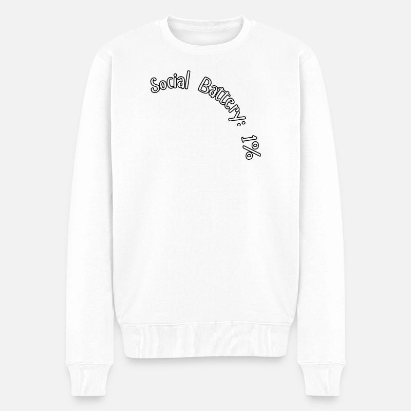 Batterie sociale 1 % - Design introverti drôle - Pull Premium bio Homme - blanc