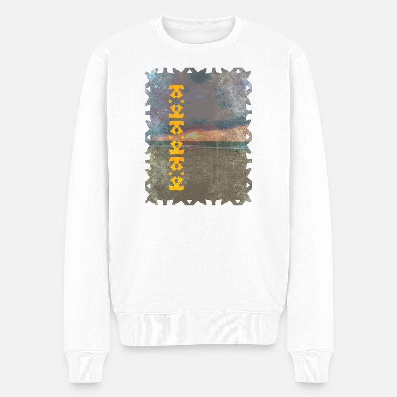 Gelbes Totem Muster am Strand - Männer Premium Bio Pullover - Weiß