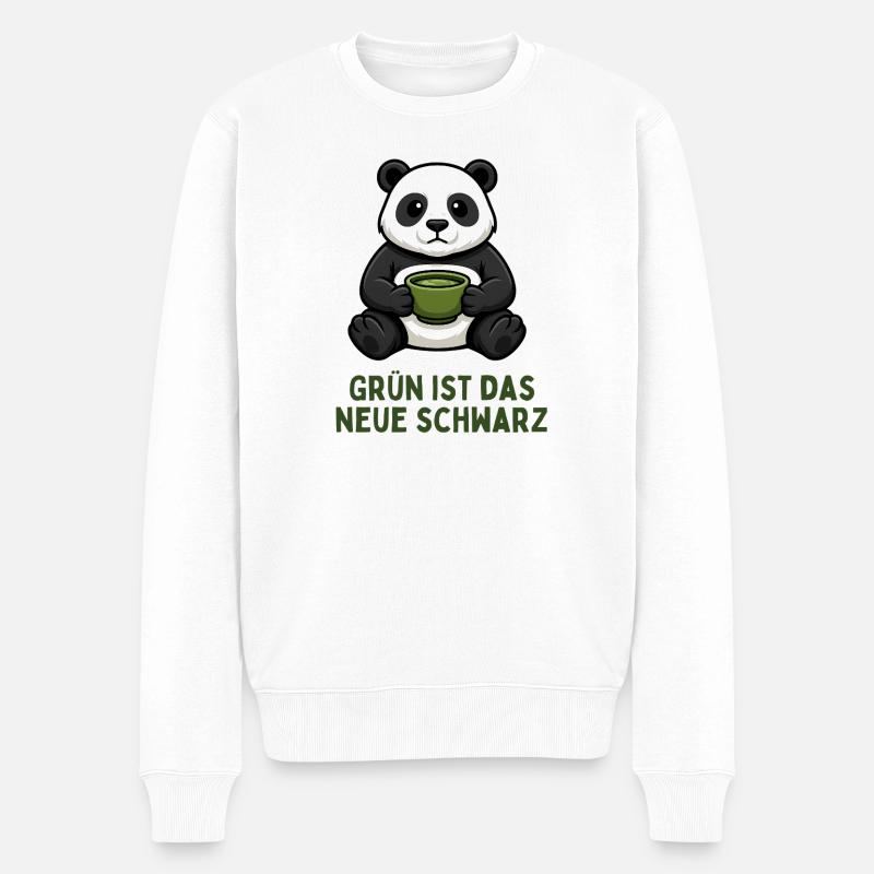  Panda Kaffeezeit grün Tee Getränk - Männer Premium Bio Pullover - Weiß