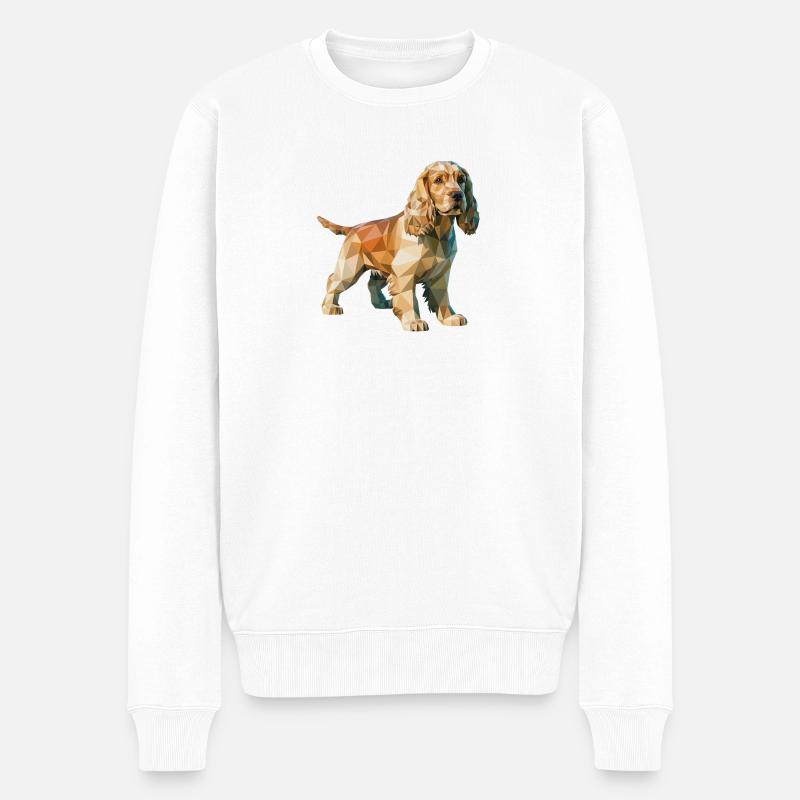 Cocker Spaniel - Cooles Low-Poly-Logo - Männer Premium Bio Pullover - Weiß