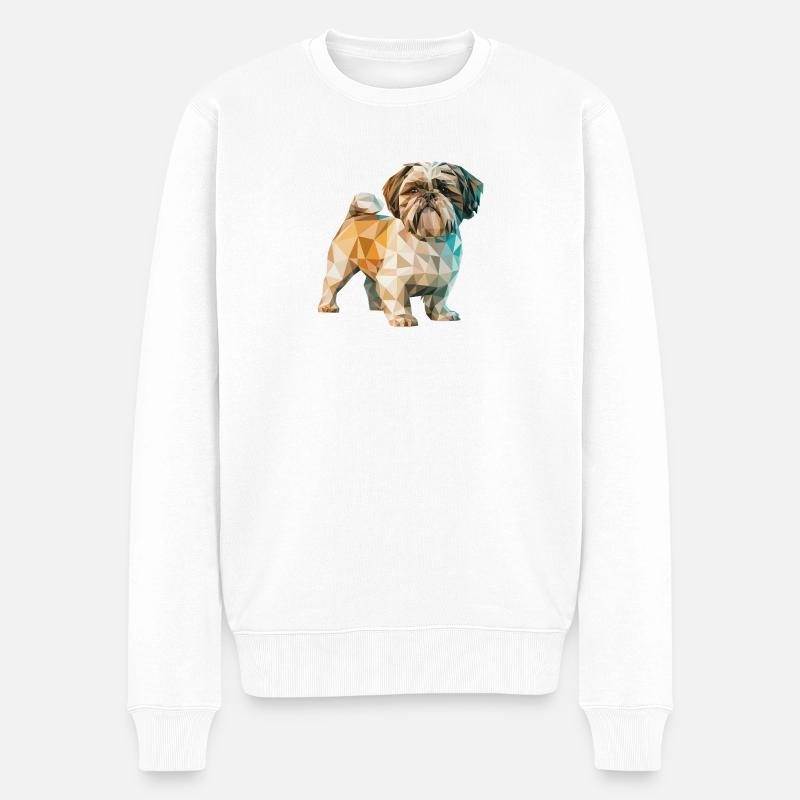Shih Tzu - Cool Low Poly Logo - Pull Premium bio Homme - blanc