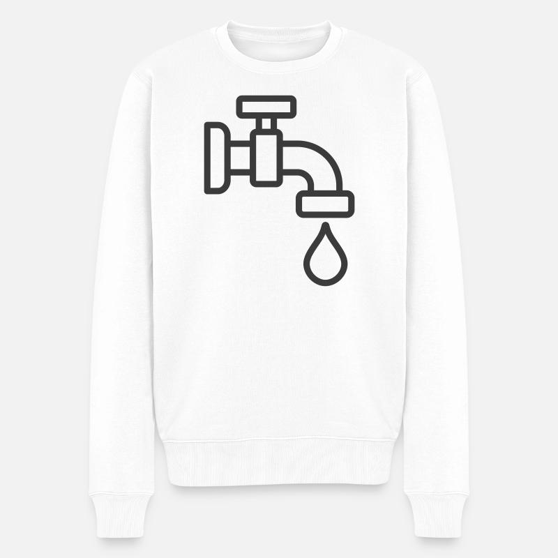 Wasserhahn mit Tröpfchensymbol - Männer Premium Bio Pullover - Weiß
