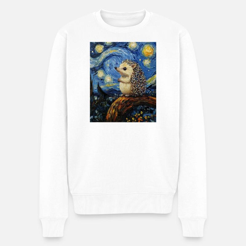  Igel Van Gogh Style Starry Night - Männer Premium Bio Pullover - Weiß