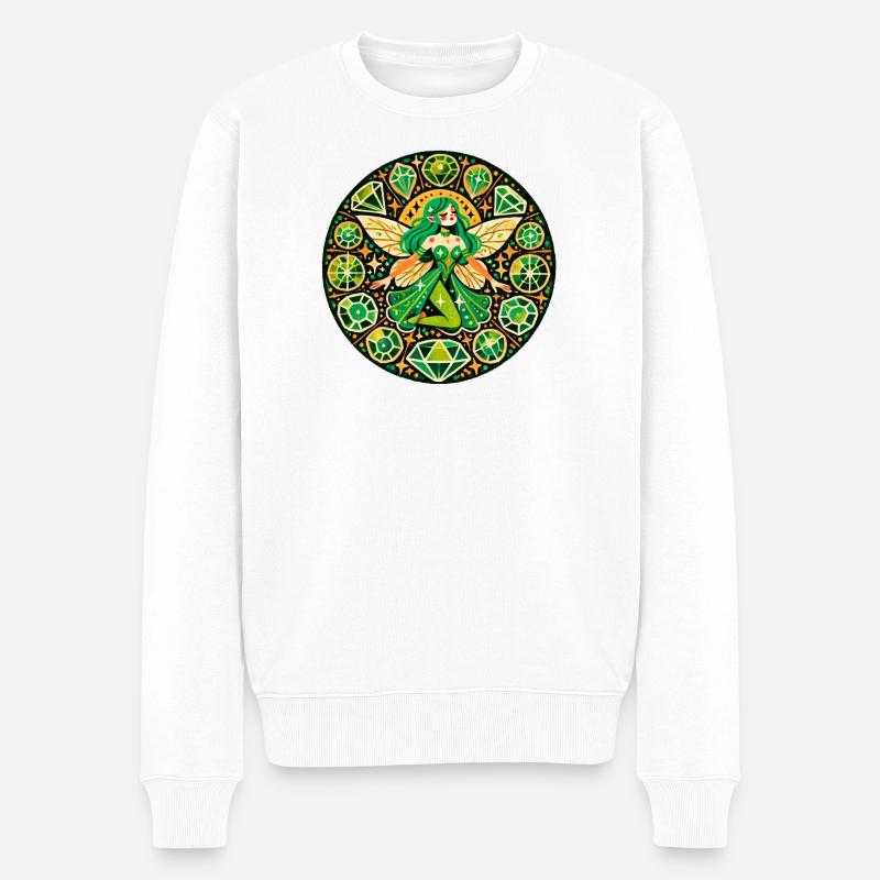 Smaragd-Fee-Mandala - Männer Premium Bio Pullover - Weiß