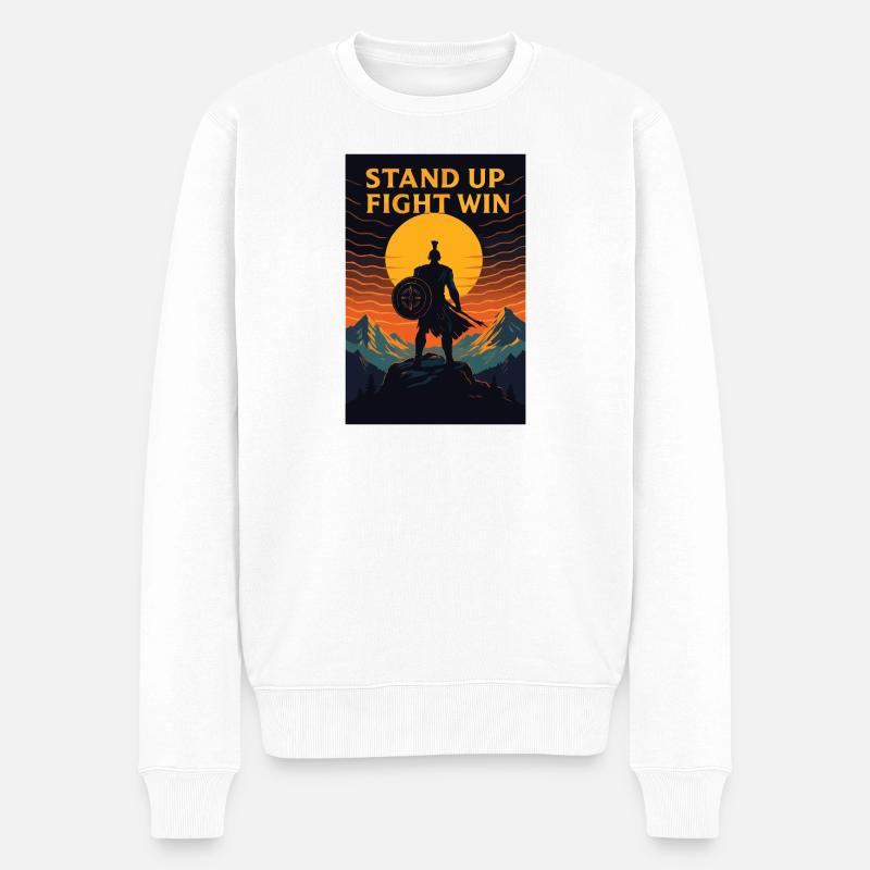 Stand Up Fight Win Warrior - Männer Premium Bio Pullover - Weiß