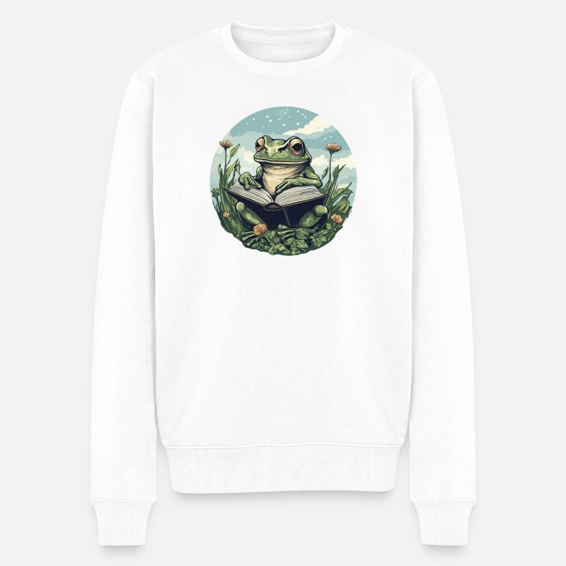 Lecture de grenouille - Pull Premium bio Homme - blanc