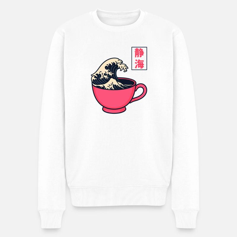 Die große Welle in der Teetasse - Männer Premium Bio Pullover - Weiß