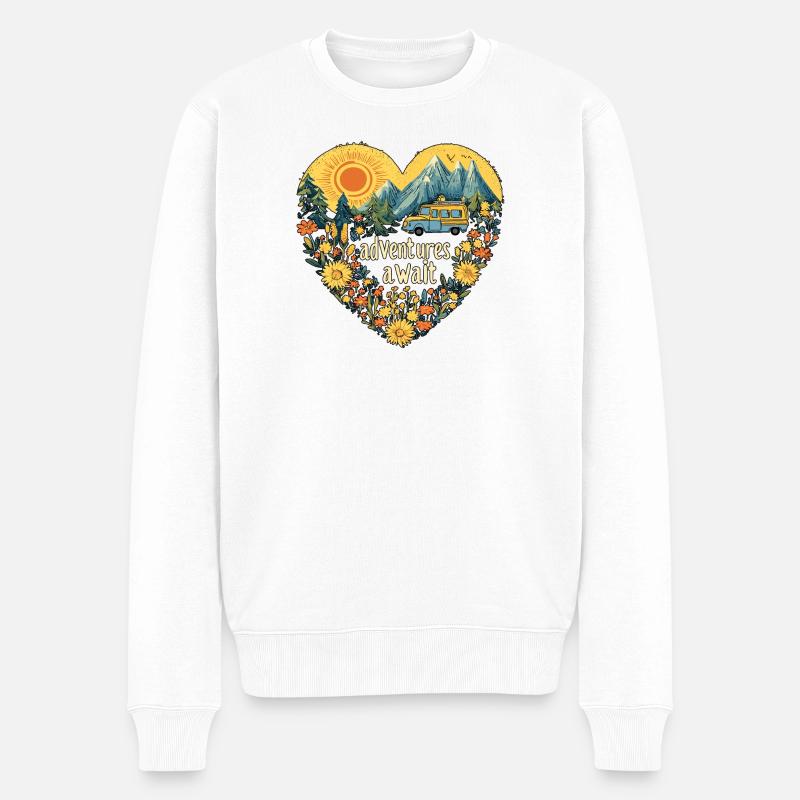 camping adventures await - Männer Premium Bio Pullover - Weiß