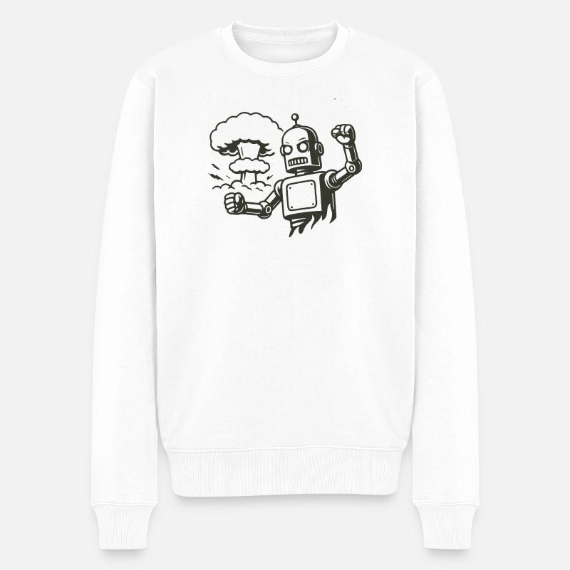 Robot rétro devant un nuage d’explosion - Pull Premium bio Homme - blanc