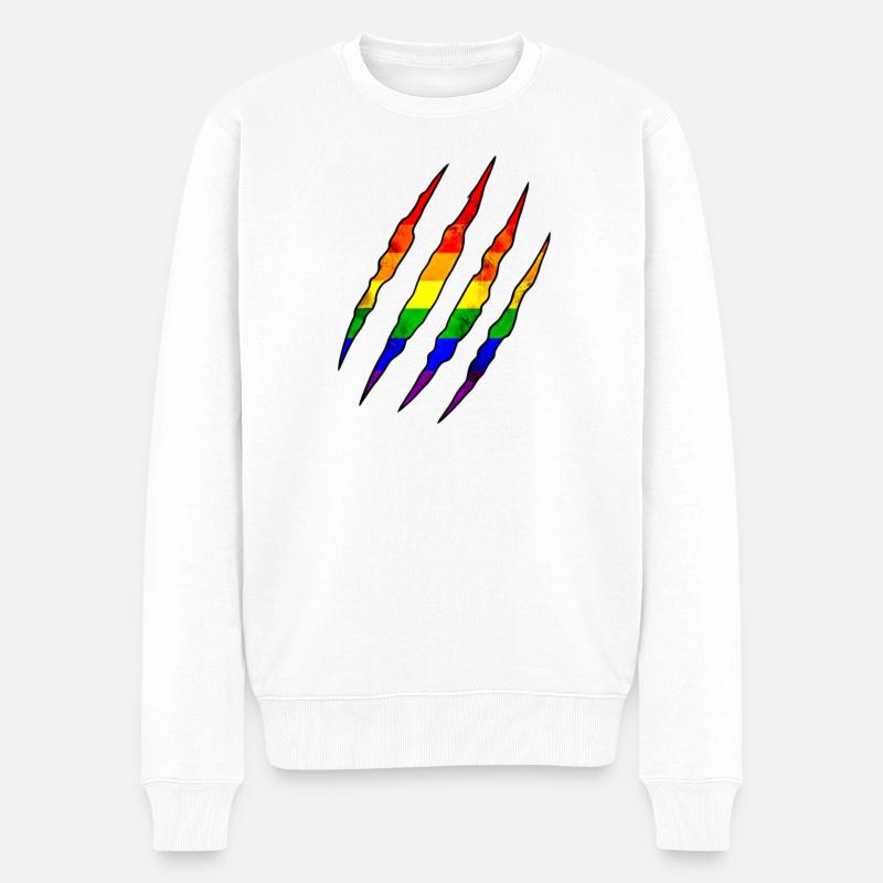 Pride Claw arc-en-ciel Statement Scratch Trace - Pull Premium bio Homme - blanc