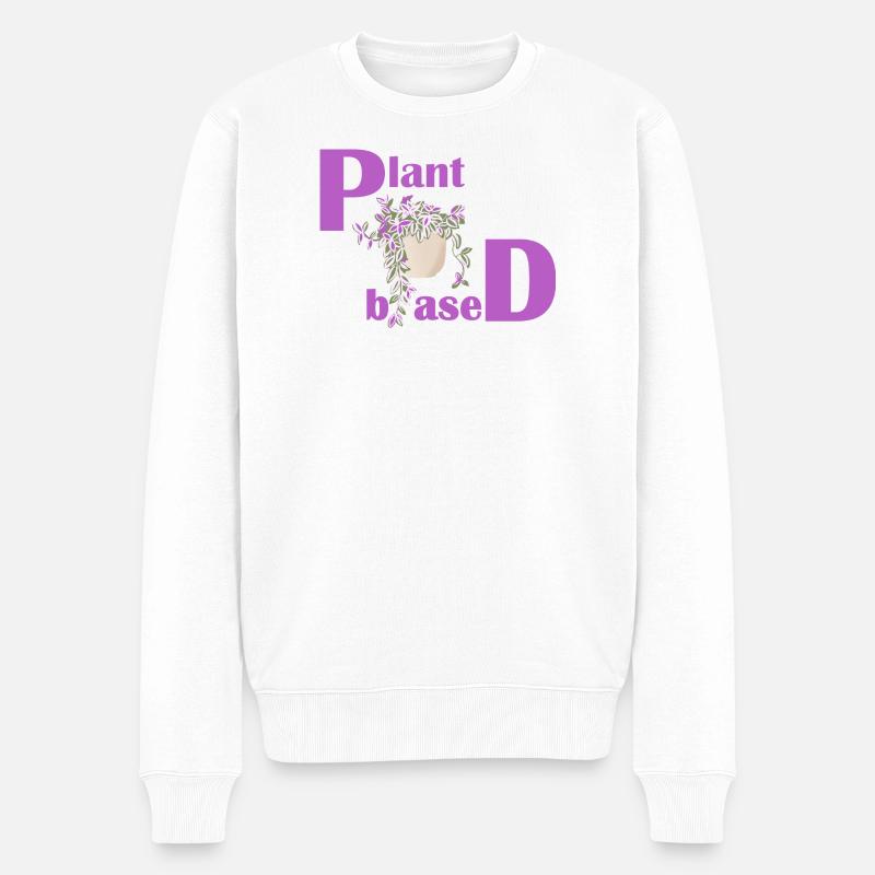 Plant Based – Pinkes Design Topfpflanze - Männer Premium Bio Pullover - Weiß