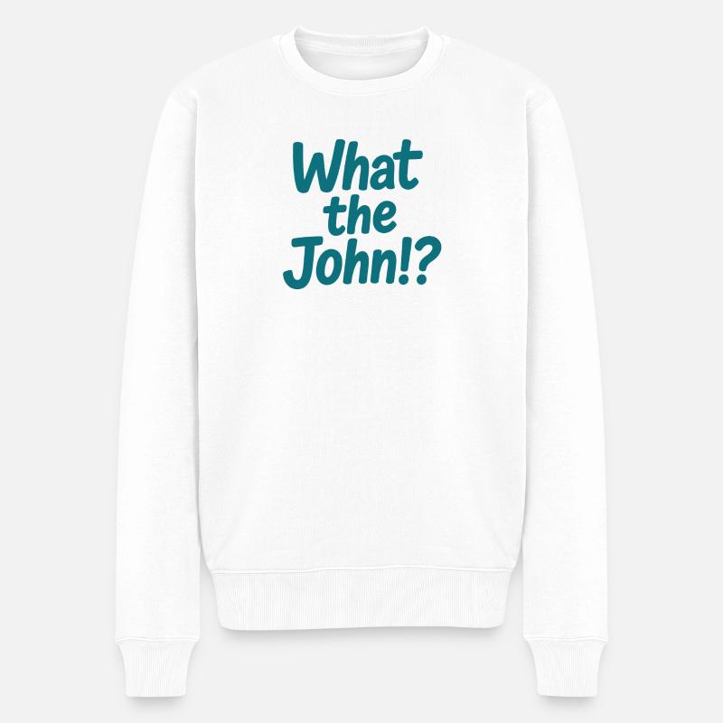 Was zum Teufel John?! Tee - Männer Premium Bio Pullover - Weiß