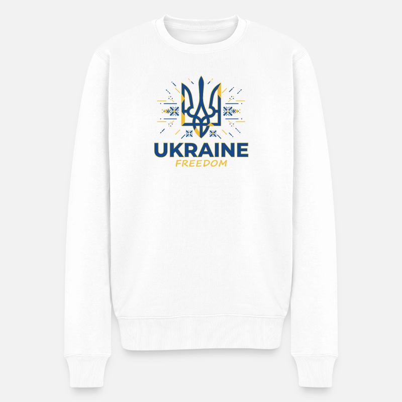 Ukraine Freiheit Dreizack Emblem - Männer Premium Bio Pullover - Weiß