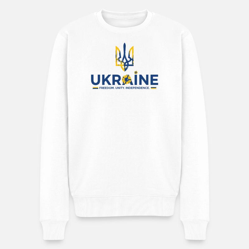 Dreizack Sonnenblume Ukraine Flagge - Männer Premium Bio Pullover - Weiß