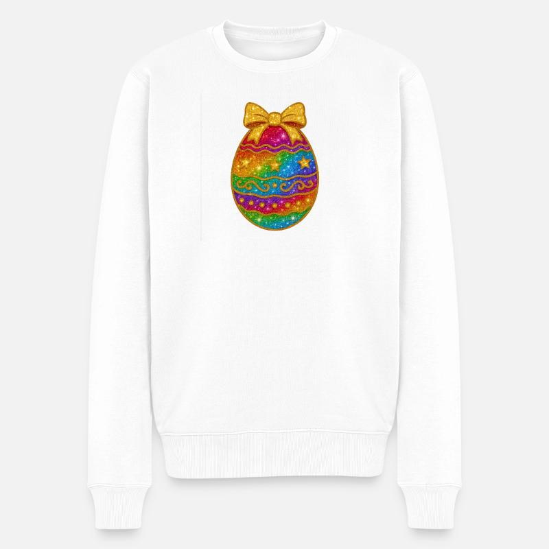 Rainbow Glitter Egg with Bow - Men's Premium Organic Jumper - white