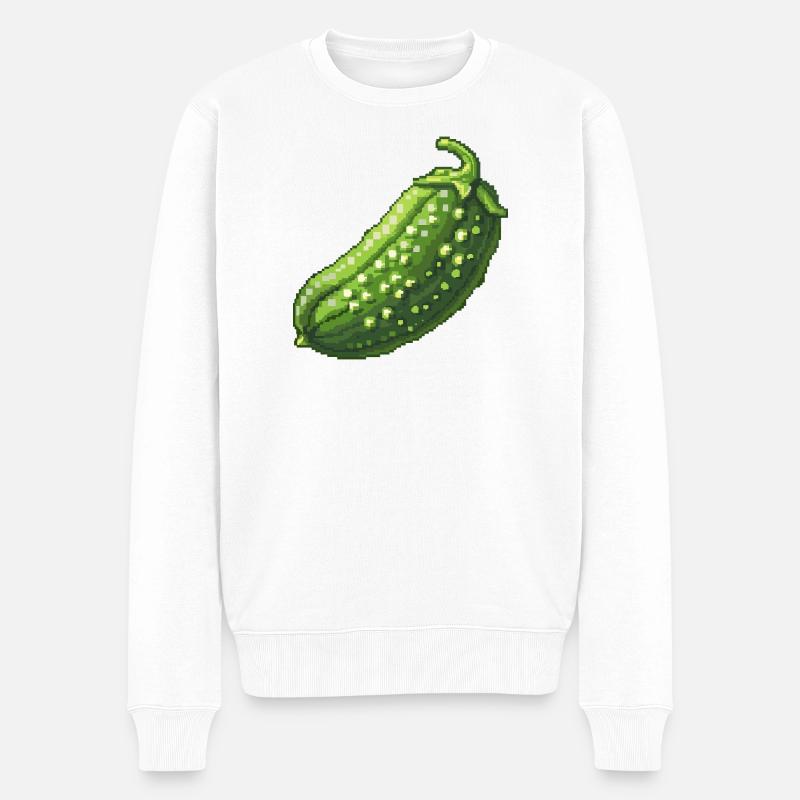 Pixelgurke Retro Grün - Männer Premium Bio Pullover - Weiß