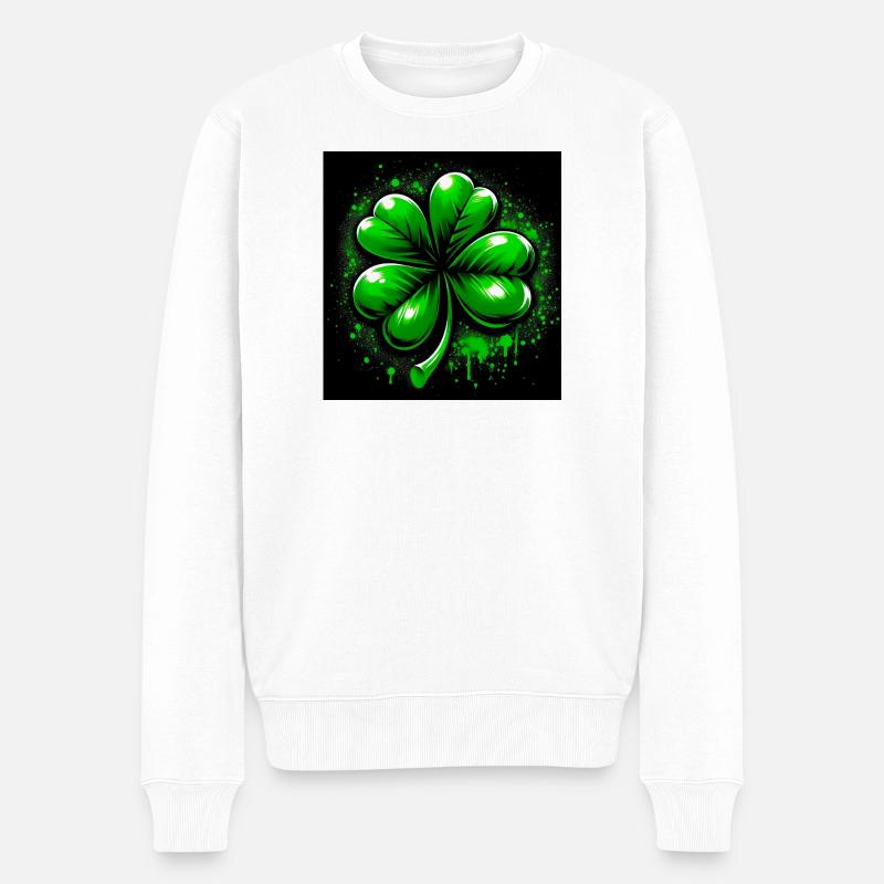 Vierblättriges Kleeblatt - Männer Premium Bio Pullover - Weiß