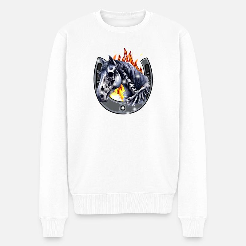 Hufeisen Halloween Pferd Skull - Männer Premium Bio Pullover - Weiß