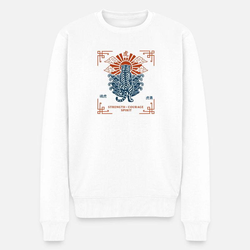 Japanische Tigerillustration - Männer Premium Bio Pullover - Weiß