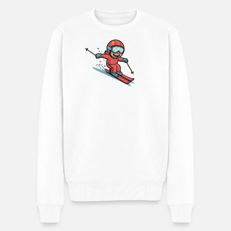 Lustiger Comic Skifahrer - Männer Premium Bio Pullover - Weiß