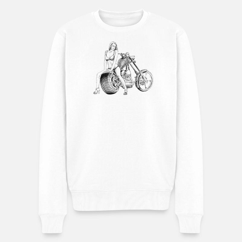 Bikini am Chopper - Männer Premium Bio Pullover - Weiß