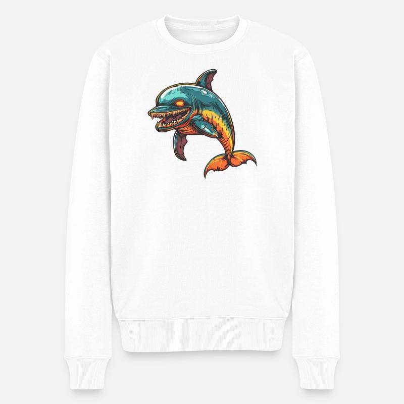Delfin Zombie - Männer Premium Bio Pullover - Weiß
