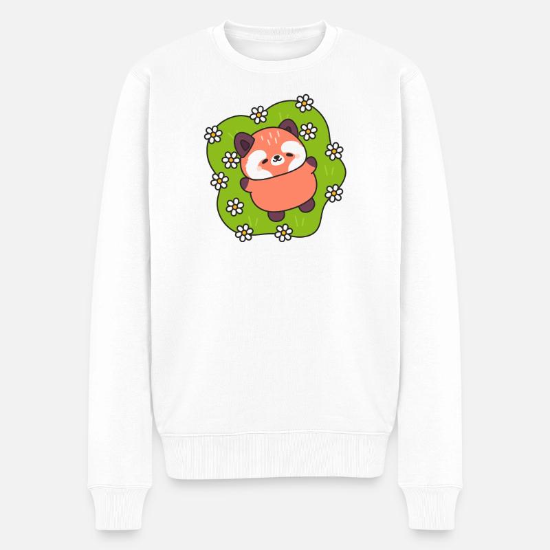 Glücklicher Panda auf Daisy Meadow - Männer Premium Bio Pullover - Weiß