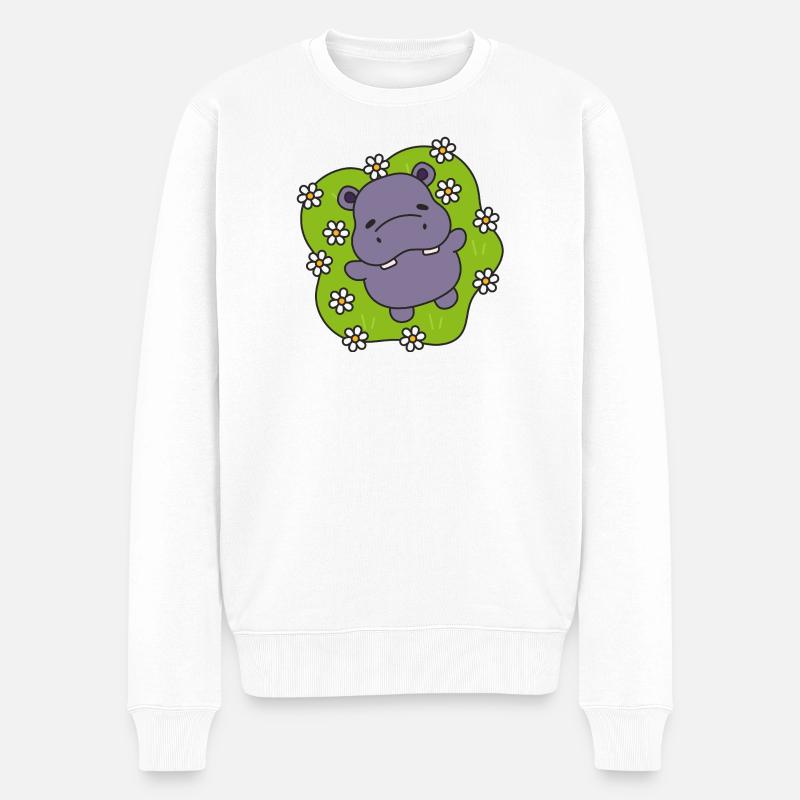 Hippo violet sur gazon fleuri - Pull Premium bio Homme - blanc