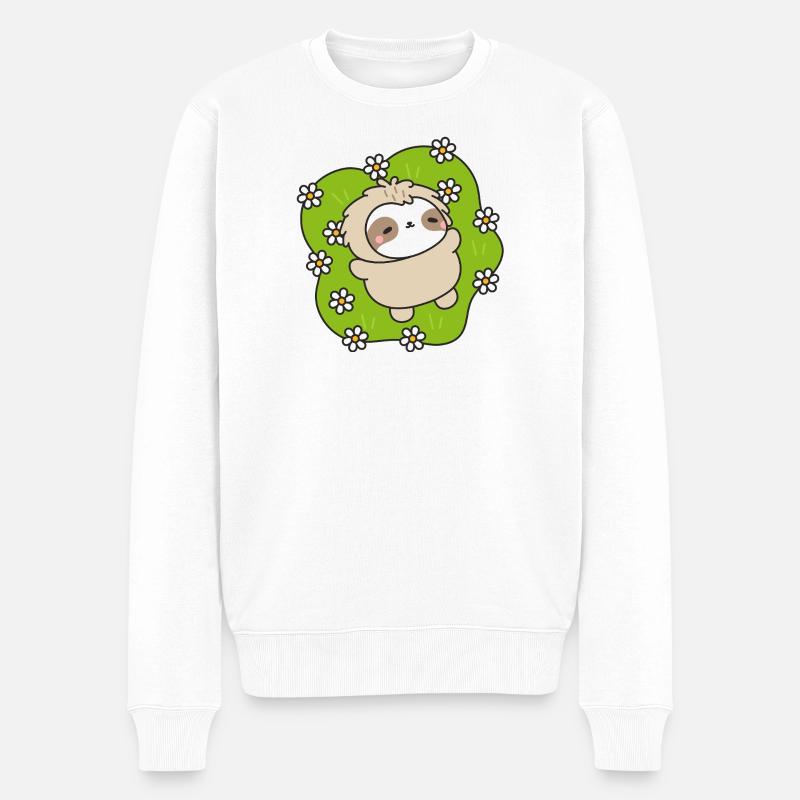 Faultier auf der Blumenwiese - Männer Premium Bio Pullover - Weiß