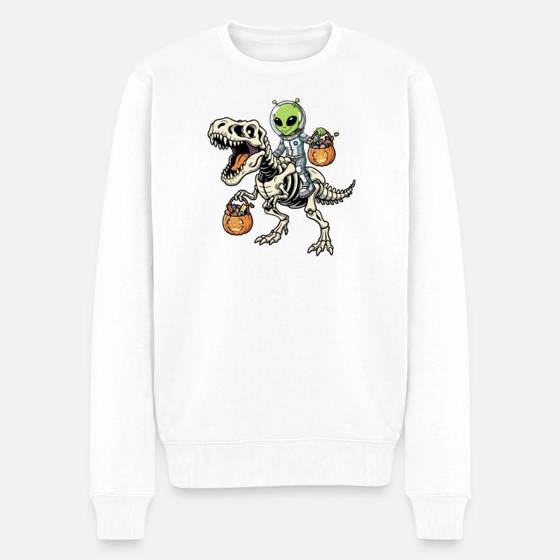 Alien Rides Squelette T-Rex Halloween Dinosaure - Pull Premium bio Homme - blanc
