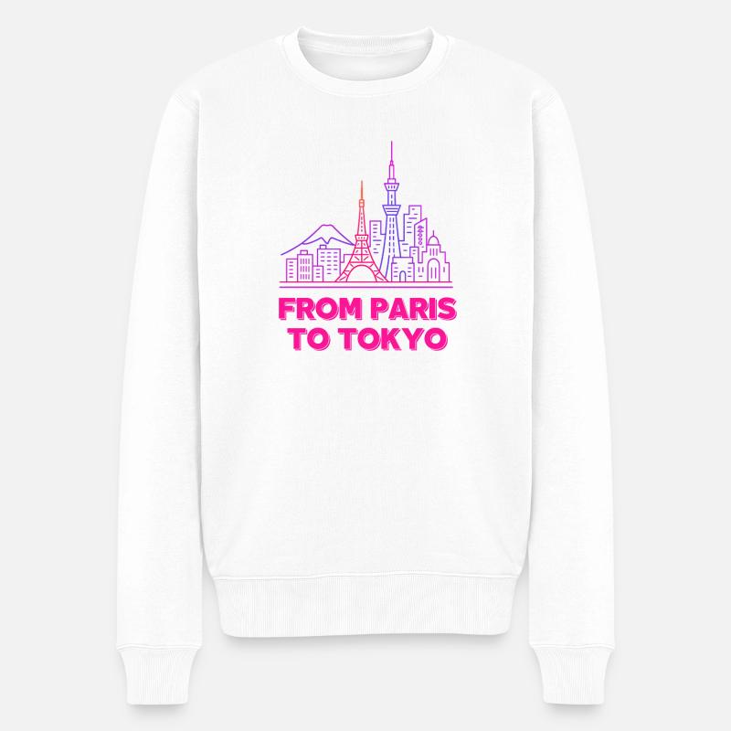 De Paris à Tokyo Neon Skyline - Pull Premium bio Homme - blanc