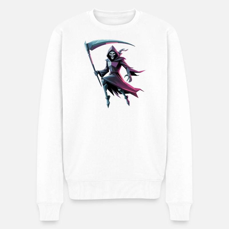 Death Reaper - Cooles Low-Poly-Logo - Männer Premium Bio Pullover - Weiß