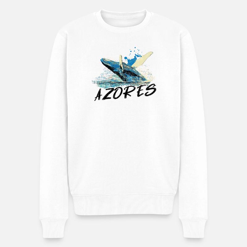Blaue abstrakte Welle mit Buckelwal - Männer Premium Bio Pullover - Weiß
