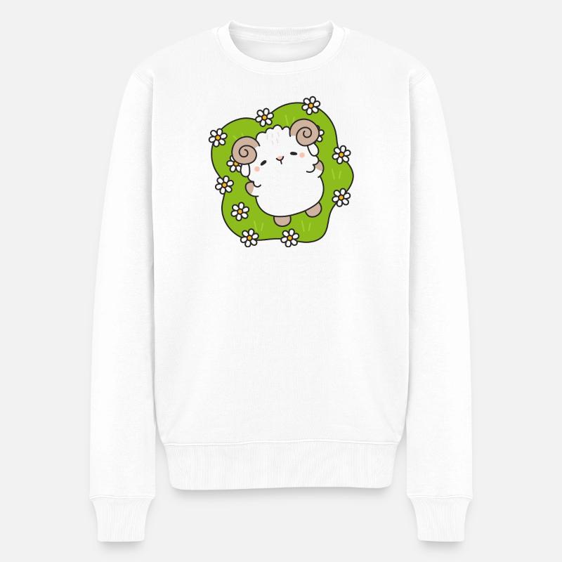 Verzauberte Schafe im Frühling - Männer Premium Bio Pullover - Weiß