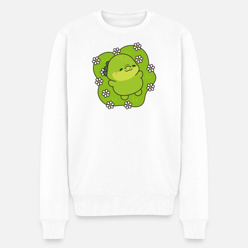 Kleines grünes Blumenwesen - Männer Premium Bio Pullover - Weiß