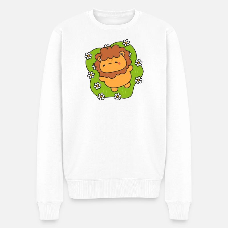 Lionceau joyeux sur gazon fleuri - Pull Premium bio Homme - blanc