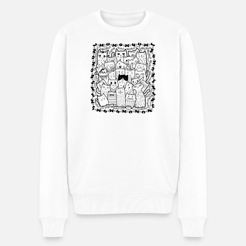 V1N Katzen - Männer Premium Bio Pullover - Weiß