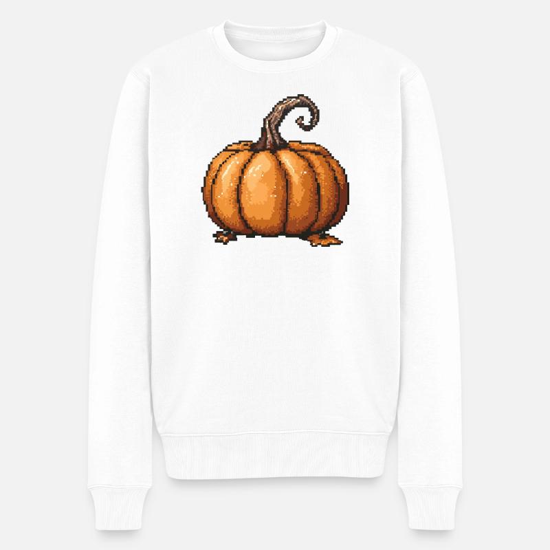 Pixel citrouille rétro Halloween - Pull Premium bio Homme - blanc