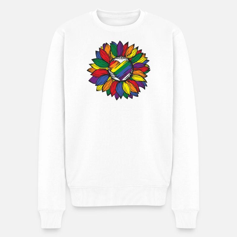 Regenbogen Sonnenblume Pride - Männer Premium Bio Pullover - Weiß