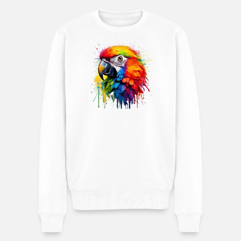 Bunter Paradiespapagei Splash - Männer Premium Bio Pullover - Weiß