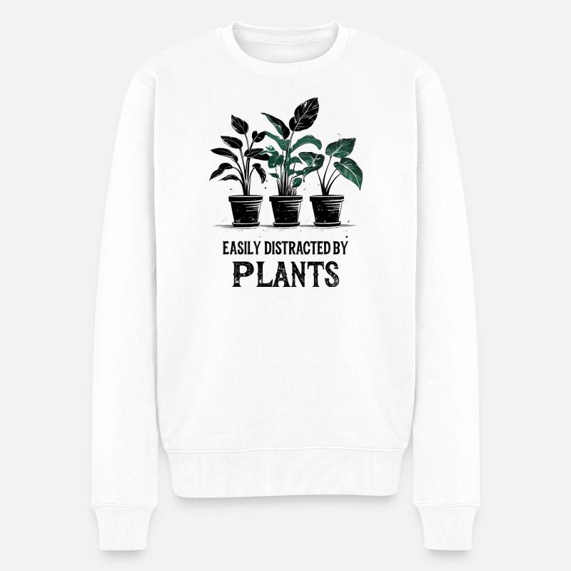 Leicht von Pflanzen ablenkbar - Männer Premium Bio Pullover - Weiß
