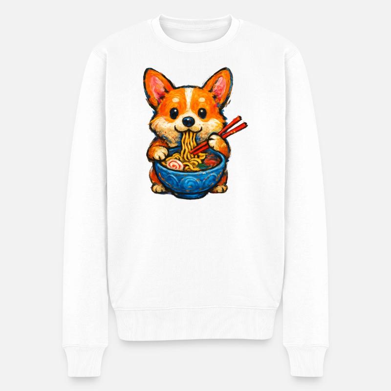 Corgi Isst Ramen-Nudeln - Männer Premium Bio Pullover - Weiß