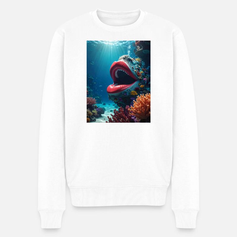 Unterwassermund: Riesiger Lippenabdruck - Männer Premium Bio Pullover - Weiß