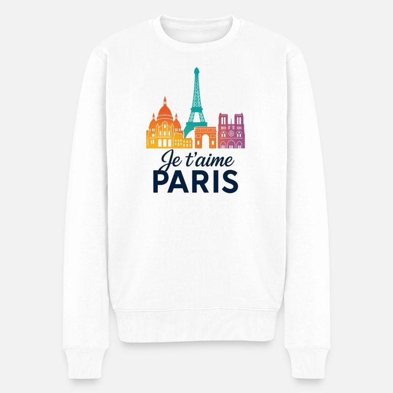 Je t'aime Paris Farbige Skyline Silhouette  - Männer Premium Bio Pullover - Weiß