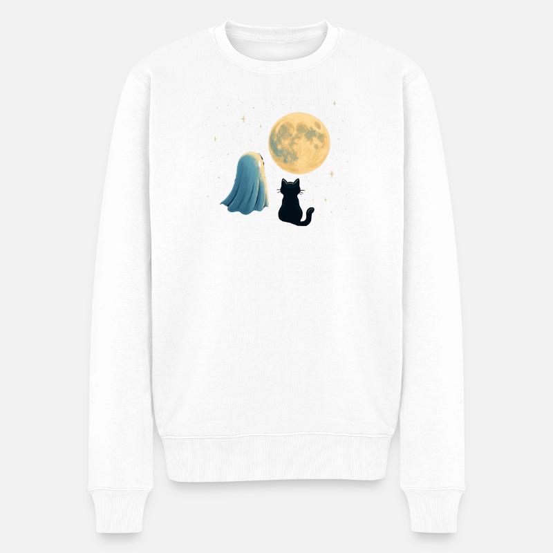 Mondnacht: Geist und Katze - Männer Premium Bio Pullover - Weiß